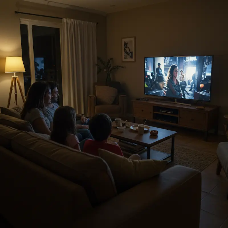 Família feliz assistindo ao melhor IPTV em 4K da Videiras IPTV